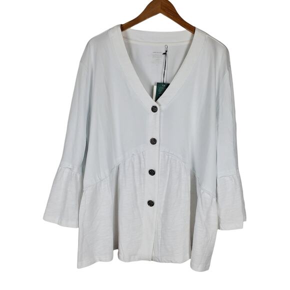 NEW Neon Buddha Entranced Jacket Top Plus Size 3X White 3/4 Sleeve Cotton V-neck - Picture 1 of 14